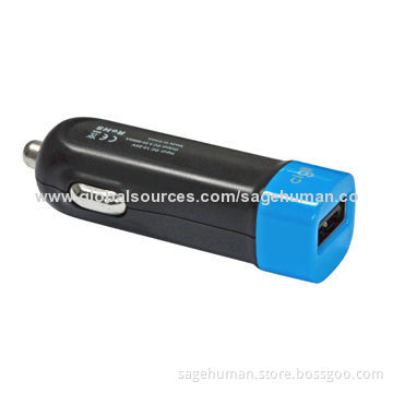 In-Car Charger for iPod, iPhone and All USB Devices, 5V/1A Output and 12-24V Input, Color Optional